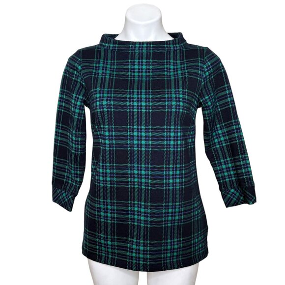 Talbots Funnel Neck Plaid Top, 3/4-Slit Sleeves Women's Size S - Picture 2 of 9